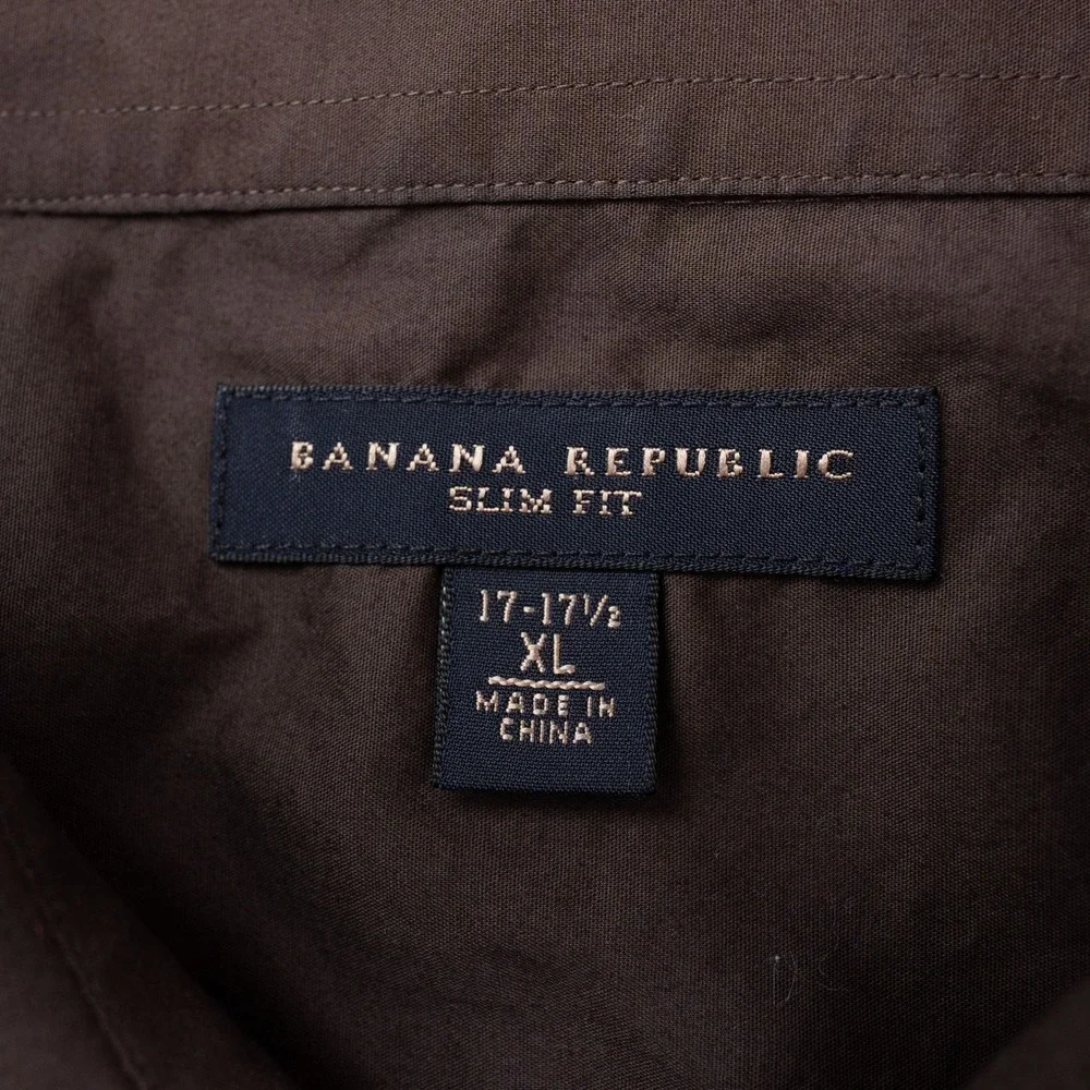Banana Republic Button UP Shirt Mens XL Brown Cotton Slim Fit Long Sleeve